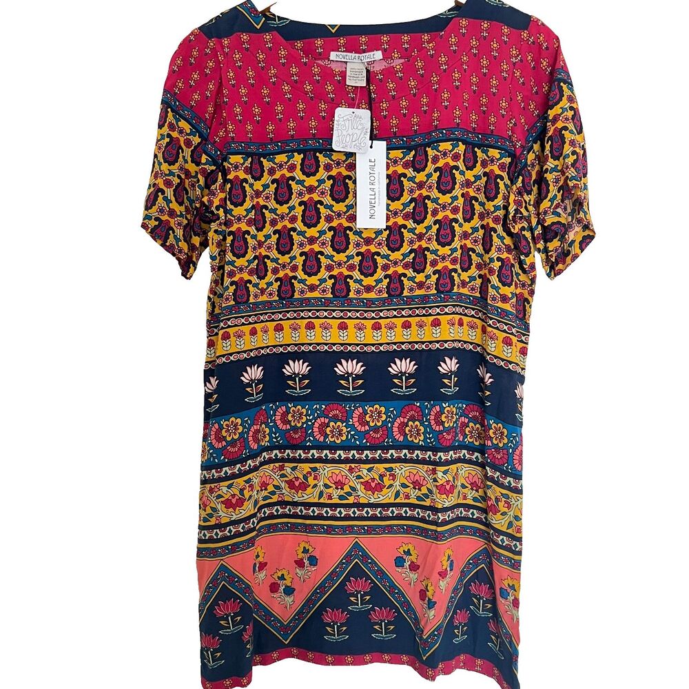 Free People Novella Royale Roadie dress M handmade USA Shift multi pattern NWT